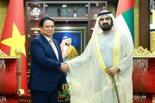 El primer ministro de Vietnam, Pham Minh Chinh (izquierda) se reúne con el vicepresidente y premier de EAU, Sheikh Mohammed bin Rashid Al Maktoum (Foto: VNA)