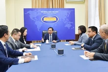 El ministro de Asuntos Exteriores, Bui Thanh Son, mantiene una llamada telefónica con su homólogo surcoreano, Cho Tae Yul. (Foto: VNA)