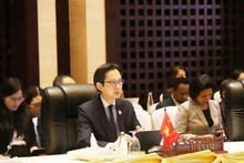 El vicecanciller Do Hung Viet, jefe de la SOM Asean Vietnam, interviene en la reunión (Foto: VNA)