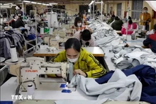 En una fábrica de empresa de prendas de vestir para la exportación en la provincia norteña de Ha Nam (Foto: VNA)