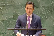 El embajador Dang Hoang Giang, jefe de la misión permanente de Vietnam ante la ONU, habla en la ceremonia (Foto: VNA)