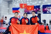 Luchadores vietnamitas en el Campeonato de Lucha del Sudeste Asiático 2023. (Foto: VWF)