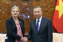 El presidente vietnamita, To Lam, recibe a la embajadora sueca, Ann Mawe.