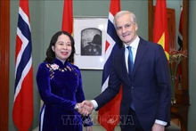 La vicepresidenta vietnamita, Vo Thi Anh Xuan, y el primer ministro noruego, Jonas Gahr Støre. (Foto: VNA)