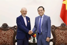 El viceprimer ministro de Vietnam, Tran Luu Quang, (derecha) recibe a Yohei Sasakawa, presidente del Fondo Nippon y el Fondo para la Paz Sasakawa (Foto: VNA)