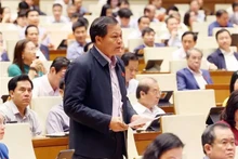 El diputado Luu Van Duc de la provincia de Dak Lak hace preguntas en el octavo período de sesiones de la Asamblea Nacional de la XV legislatura. (Foto: VNA)