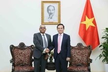 El viceprimer ministro Tran Luu Quang (derecha) y el director del BAD para Vietnam, Shantanu Chakraborty. (Foto: VNA)