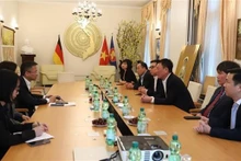 El panorama de la reunión entre el inspector general del Gobierno, Doan Hong Phong, y funcionarios de la Embajada de Vietnam en Alemania(Foto:VNA)