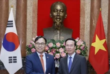 El presidente de Vietnam, Vo Van Thuong, recibe a Choi Youngsam, recién designado embajador de Corea del Sur en Hanói. (Fotografía: VNA)
