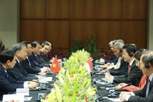El secretario general del Comité Central del Partido Comunista de Vietnam, To Lam, se reúne con el primer ministro de Singapur, Lawrence Wong. (Foto: VNA)