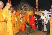 Plantan un retoño del árbol Bodhi en la pagoda de Bai Dinh. (Fotografía: VNA)