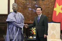 El presidente de Vietnam, Vo Van Thuong, recibe al embajador de Nigeria en Hanoi, Adamu Mamani. (Fotografía: VNA)