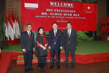 El presidente de la Asamblea Nacional de Vietnam, Vuong Dinh Hue (segundo, desde la derecha), y la líder del Partido Democrático de Indonesia para la Lucha, Megawati Sukarnoputri, junto con otros delegados. (Fotografía: VNA)