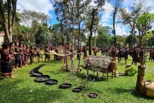 Interpretación del gong de la Altiplanicie Occidental. (Fotografía: VNA)