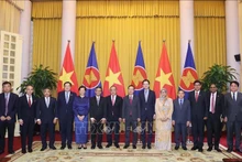 El presidente de Vietnam, Vo Van Thuong, recibe a los embajadores de la Asean. (Fotografía: VNA)
