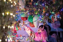 Una niña observa las decoraciones navideñas en una comunidad de San Carlos, California, Estados Unidos. (Fotografía: Xinhua/VNA)