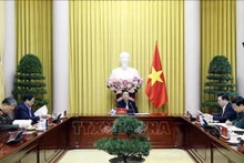 El presidente de Vietnam, Vo Van Thuong, interviene en la cita (Fotografía: VNA)