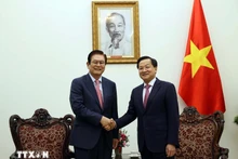 El viceprimer ministro vietnamita Le Minh Khai recibe a Lee Sang Woon, vicepresidente y director ejecutivo de Hyosung. (Fotografía: VNA)