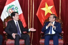 El presidente de Vietnam, Luong Cuong, se reúne con el titular del Congreso de Perú, Eduardo Salhuana. (Fuente: VNA)