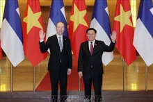 El presidente de la Asamblea Nacional de Vietnam, Vuong Dinh Hue (derecha), y su homólogo de Finlandia, Jussi Halla-aho. (Foto: VNA)