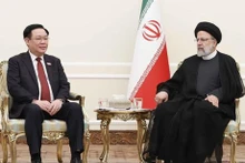 El presidente de la Asamblea Nacional de Vietnam, Vuong Dinh Hue (izquierda) fue recibido por el presidente iraní, Ebrahim Raisi. (Foto: VNA)
