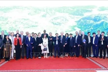 El primer ministro vietnamita, Pham Minh Chinh, y expertos y científico galardonadores del Premio VinFuture. (Fuente: VNA)