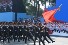 El bloque del Ejército Popular de Liberación de China participa en el desfile.