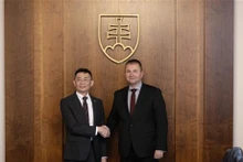 El embajador de Vietnam en Eslovaquia, Nguyen Tuan (izquieda), y el presidente del Comité de Relaciones Exteriores del Consejo Nacional (Parlamento) eslovaco, Marián Kéry. (Foto: VNA)