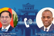 El canciller vietnamita, Bui Thanh Son, mantiene una conversación telefónica con el ministro de Relaciones Exteriores y de Cooperación de Benín, Olushegun Adjadi Bakari (Fuente: VNA)