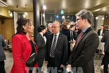 El embajador de Vietnam en Francia, Dinh Toan Thang, habla con propietarios de empresas. (Fuente: VNA)