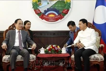 El panorama de la reunión entre el viceprimer ministro y canciller de Laos, Saleumxay Kommasith, y el jefe de la Comisión de Relaciones Exteriores del Comité Central del Partido Comunista de Vietnam, Le Hoai Trung. (Foto: VNA)