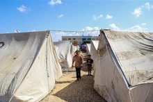 Campamento de refugiados por el conflicto en la Franja de Gaza. (Foto: Xinhua/ VNA)