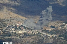 El humo después de un ataque aéreo israelí en Kfarchouba, Líbano, el 16 de septiembre de 2024. (Fuente: Xinhua/VNA)