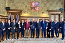 El embajador de Vietnam en la República Checa, Duong Hoai Nam, el alcalde de Náchod, región de Hradec Kralové. Jan Birke y los delegados se tomaron una foto de recuerdo. (Fuente: VNA)