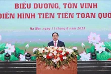 El primer ministro vietnamita Pham Minh Chinh habla en la conferencia (Fuente: VNA)
