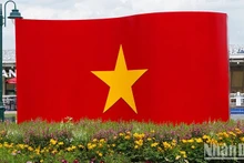 La bandera nacional izada en el parque del muelle de Bach Dang, distrito 1, Ciudad Ho Chi Minh, en ocasión del aniversario del Día Nacional este año. (Fotografía: Vu Anh)