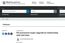 El artículo en la página beehive.govt.nz. (Fotografía: VNA)
