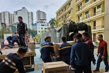 El equipo de socorro y rescate enviado a Myanmar para ayudar a abordar las graves consecuencias del terremoto ocurrido el 28 de marzo. (Fotografía: bocongan.gov.vn)