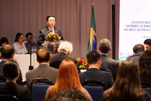 El miembro del Buró Político y del Secretariado del Comité Central del PCV y jefe de su Comisión de Comunicación y Educación, Nguyen Trong Nghia, en la cita. (Fotografía: VNA)