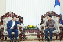 El presidente de Vinachem, Phung Quang Hiep (izquierda), se reúne con el vice primer ministro de Laos, Saleumxay Kommasith. (Fotografía: VNA)