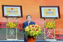 El presidente de la Asamblea Nacional de Vietnam, Tran Thanh Man, interviene en la ceremonia. (Fotografía: Nhan Dan)