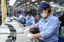 Línea de producción de tubos y conductos de frenos para motos y automóviles de la empresa Nichirin Vietnam, de cien por cien inversión japonesa, en la provincia de Bac Giang. (Fotografía: VNA)