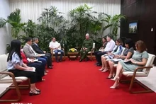 El presidente de Cuba, Miguel Díaz-Canel (derecha), recibe a representantes del empresariado vietnamita. (Fotografía: VNA)