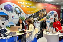 Socios intercambian información con productores cinematográficos vietnamitas. (Fotografía: VNA)