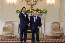 El embajador de Vietnam en el Reino Unido, concurrente en Irlanda, Do Minh Hung, y el presidente de Irlanda, Michael D. Higgins. (Fotografía: VNA)