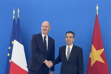 El ministro delegado encargado de Industria de Francia, Roland Lescure, y el viceministro vietnamita de Finanzas Vo Thanh Hung. (Fotografía: VNA)