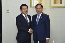 El ministro de Relaciones Exteriores de Vietnam, Bui Thanh Son (derecha), se reúne con el vice primer ministro y canciller de Laos, Saleumxay Kommasith. (Fotografía: VNA)