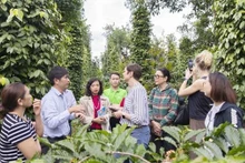 Representantes de la delegación de la UE en Vietnam, IDH y otros socios visitan la zona del proyecto en el distrito de Cu M'Gar. (Fotografía: VNA)