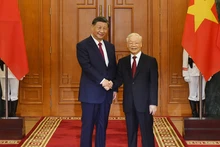 El secretario general del Partido Comunista de Vietnam, Nguyen Phu Trong (derecha), y el secretario general del Partido Comunista de China y presidente del país, Xi Jinping. (Fotografía: VNA)