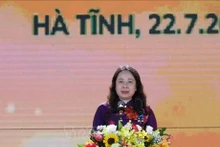 La vicepresidenta de Vietnam, Vo Thi Anh Xuan, interviene en la cita. (Fotografía: VNA)